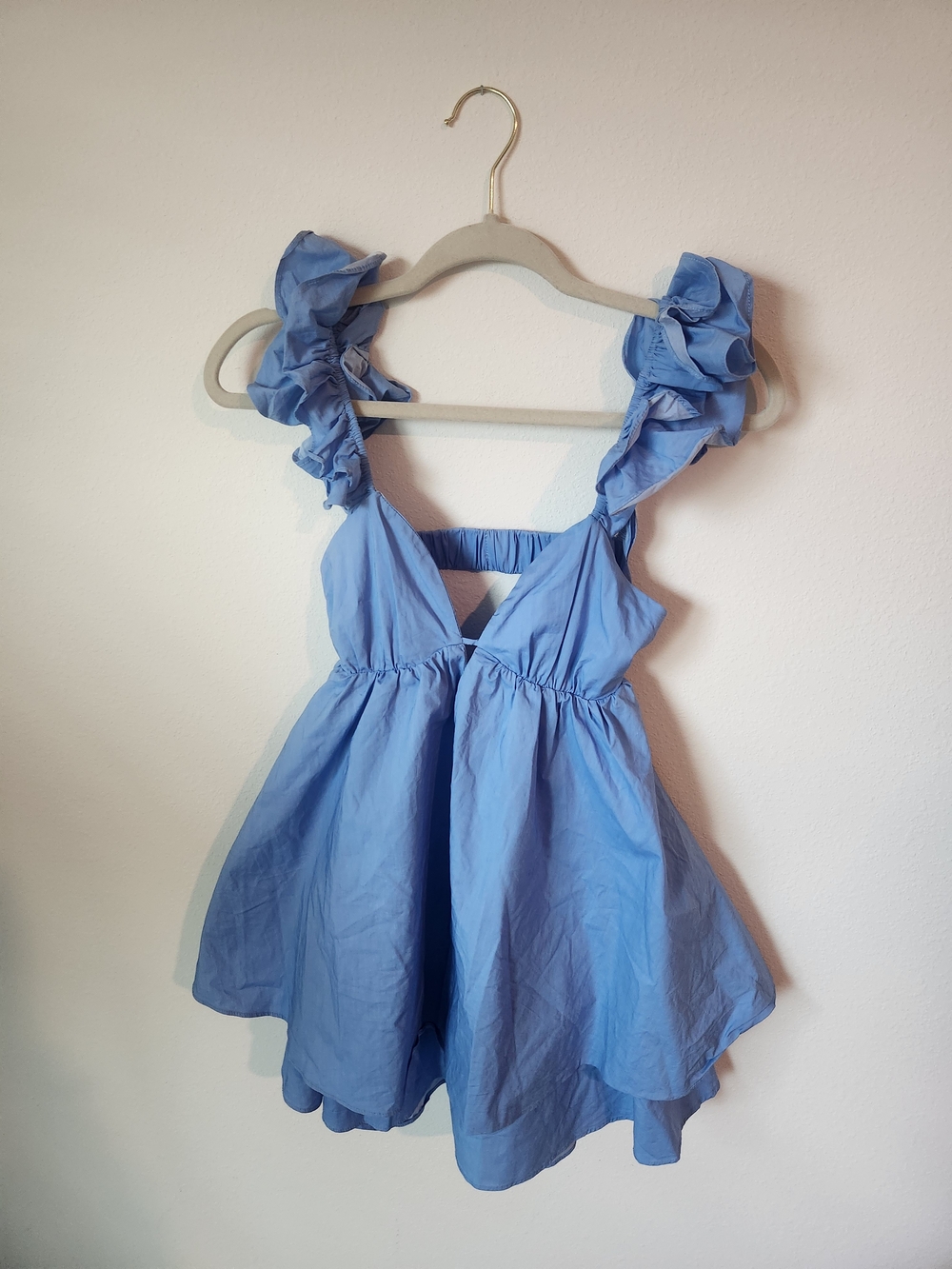 Victoria & Sophia Blue Open Back Ruffle Strap Babydoll Mini Dress